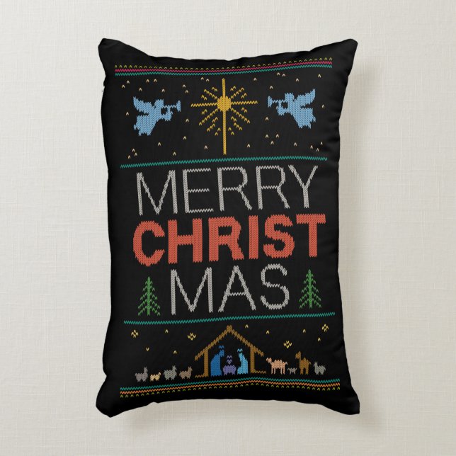 Granny Sticka Christian Ugly God jul Sweater Prydnadskudde (Framsidan(Vertikal))