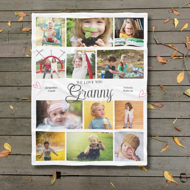 Granny We Kärlek You Personlig Hearts Fleecefilt (Granny custom fleece blanket with personalized photos and text.)