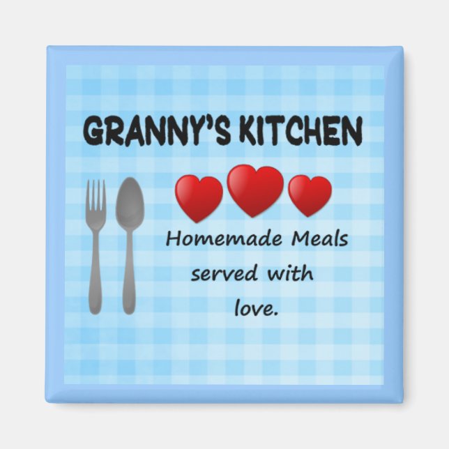 Grannys Kitchen Gingham Light Blue Magnet (Framsidan)