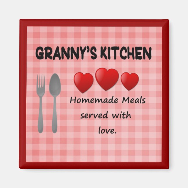 Grannys Kitchen Red Gingham Magnet (Framsidan)