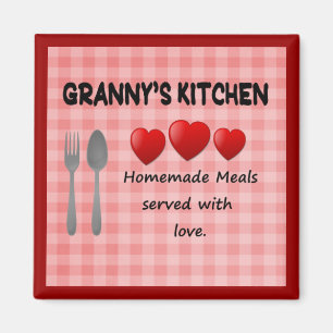 Grannys magnet för Gingham för kök röd