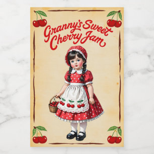 Grannys Sweet Cherry Sylt Vintage Food Label Mat Etikett