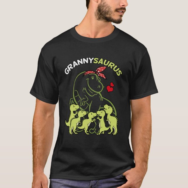 Grannysaurus Granny 5 Kids Dinosaur Mors dag P T Shirt (Framsida)