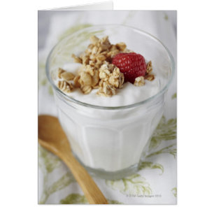 Granola, havre, rostat, frukt, bär, hallon, havre, hälsningskort