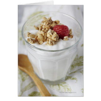 Granola, havre, rostat, frukt, bär, hallon, havre, hälsningskort