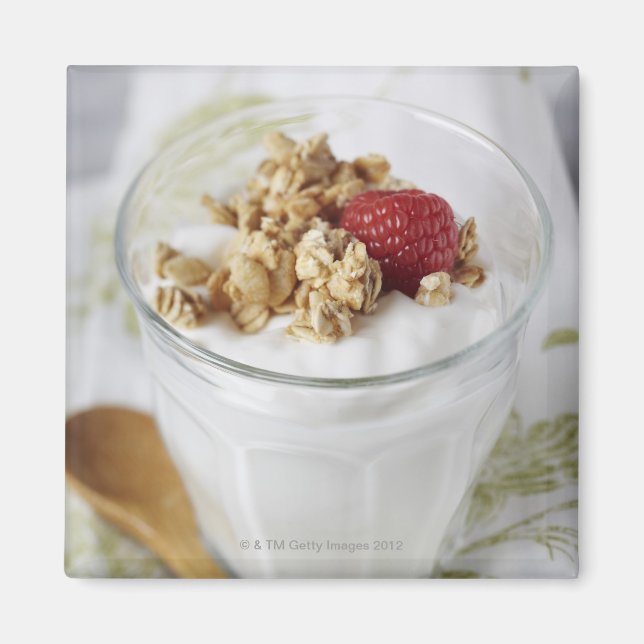 Granola, havre, rostat, frukt, bär, hallon, havre, magnet (Framsidan)