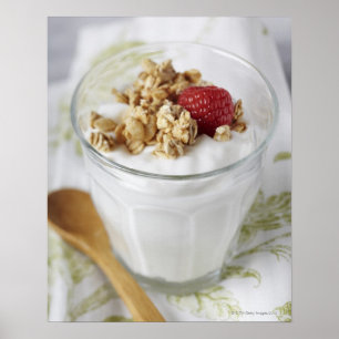 Granola, havre, rostat, frukt, bär, hallon, havre, poster