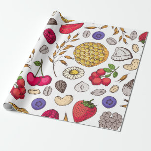 Granola, Müsli, sömlös mönster. Havreflingor, hand Presentpapper