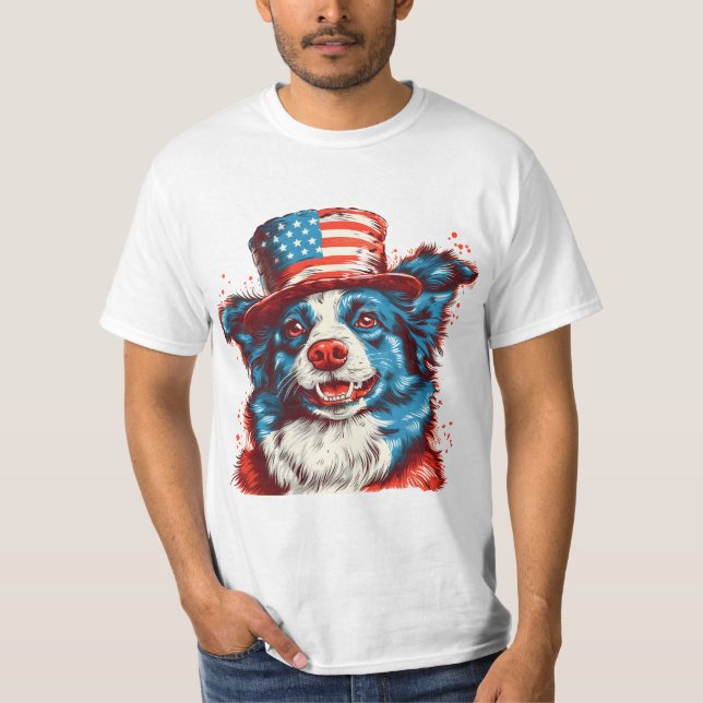 Gräns är med en amerikansk flagga t shirt (Framsida)