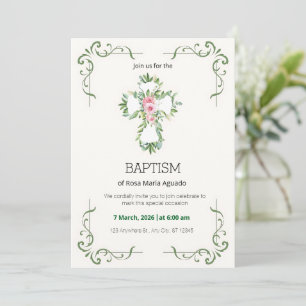 Gräns-baptism i Cream och Beige Blommigt Inbjudningar