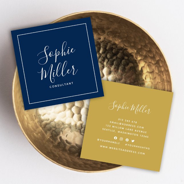 Gräns Calligraphy Social Media Editable Färg Fyrkantigt Visitkort (Skapare uppladdad)