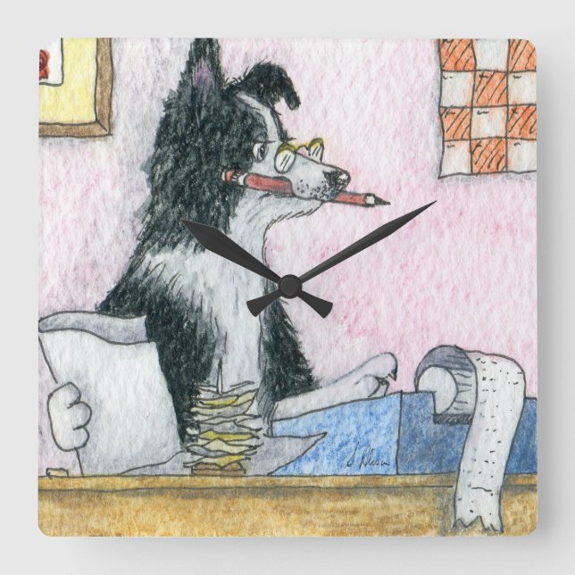 Gräns Collie Accountant Fyrkantig Klocka (Framsida)