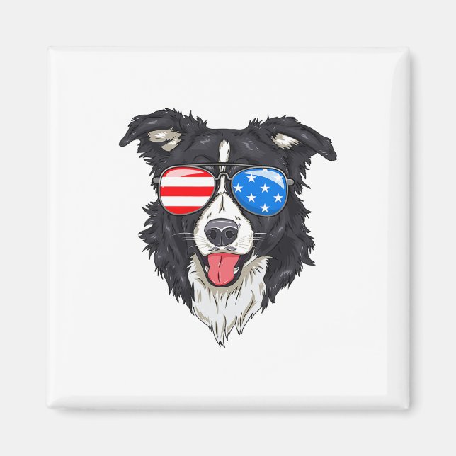 Gräns Collie Älskare Patriotic Hund 4 juli Amer Magnet (Framsidan)