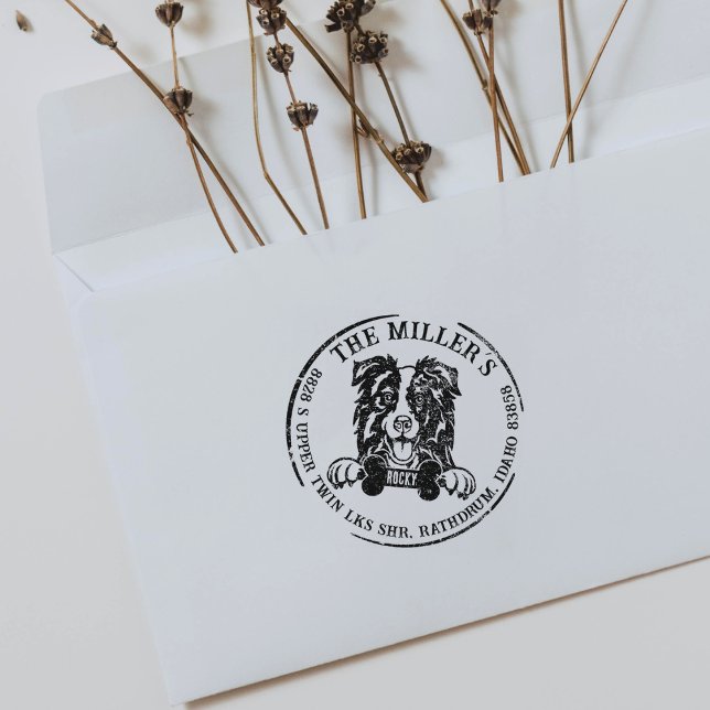 Gräns Collie Anpassningsbar Family Returadress Stämpel (Skapare uppladdad)