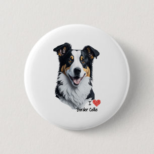 Gräns Collie ansikte (med texten I Kärlek) Knapp