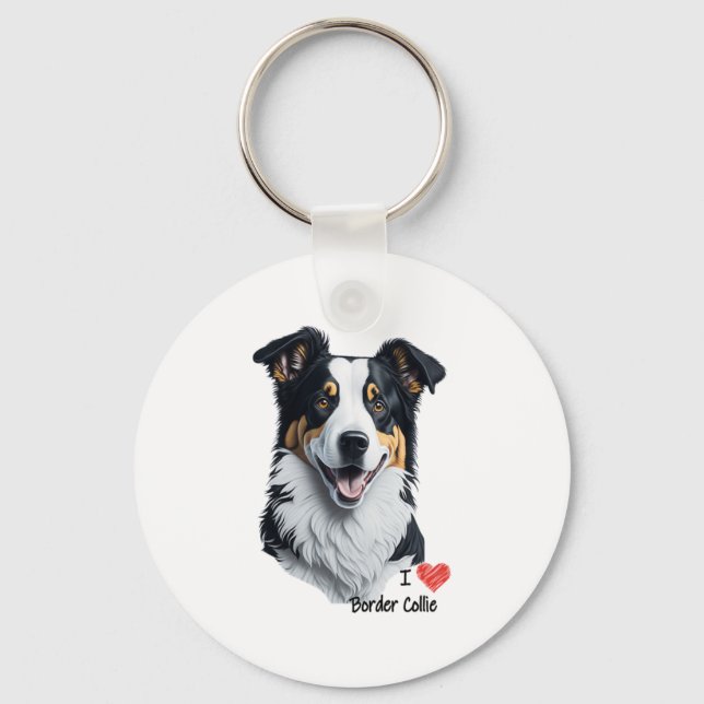 Gräns Collie ansikte (med texten I Kärlek) Nyckelring (Framsida)