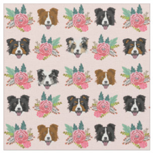 Gräns Collie ansikte rosa blommigt Tyg
