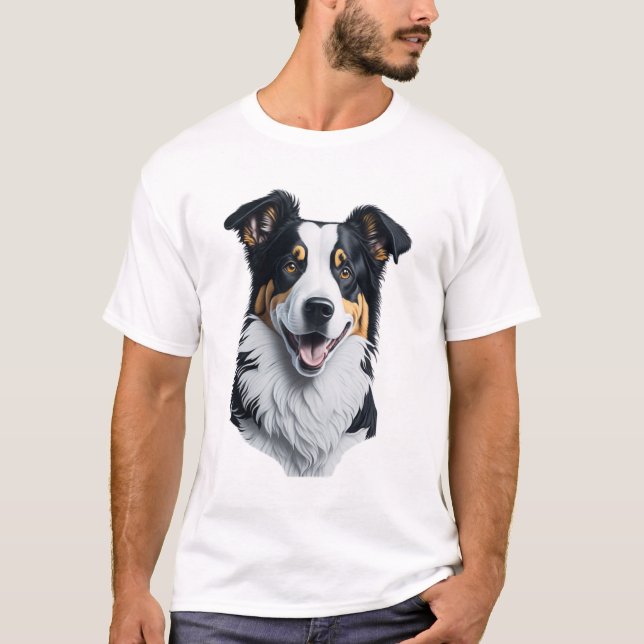 Gräns Collie ansikte T Shirt (Framsida)