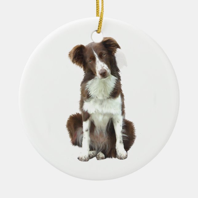 Gräns Collie (B) - brun och vit Julgransprydnad Keramik (Framsidan)