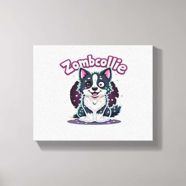 Gräns Collie BC Zombie Hund Halloween Essential T- Canvastryck (Framsida)