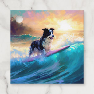 Gräns Collie Beach Surfing Painting Gåvor Etiketter