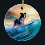 Gräns Collie Beach Surfing Painting Julgransprydnad Keramik<br><div class="desc">Lägg dig i den lekande världen i hund äventyr med den här fängslande målningen. En andlig hund tar sig till vågar och kör skickligt surfan på en strand som kysstes av sol. Den sjudande konsten fångar på ett vackert sätt kärnan i den upphetsning som finns vid sidan av när hund...</div>