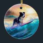 Gräns Collie Beach Surfing Painting Julgransprydnad Keramik<br><div class="desc">Lägg dig i den lekande världen i hund äventyr med den här fängslande målningen. En andlig hund tar sig till vågar och kör skickligt surfan på en strand som kysstes av sol. Den sjudande konsten fångar på ett vackert sätt kärnan i den upphetsning som finns vid sidan av när hund...</div>