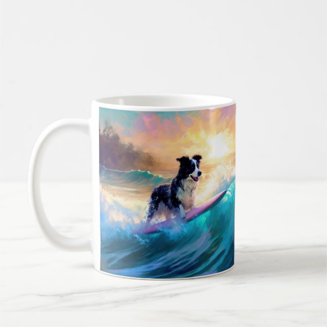 Gräns Collie Beach Surfing Painting Kaffemugg (Vänster)