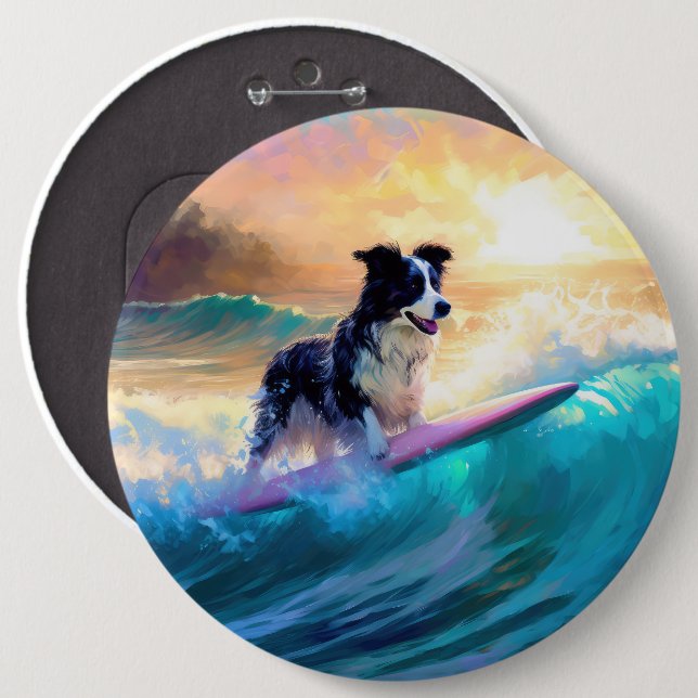 Gräns Collie Beach Surfing Painting Knapp (Framsida & baksida)