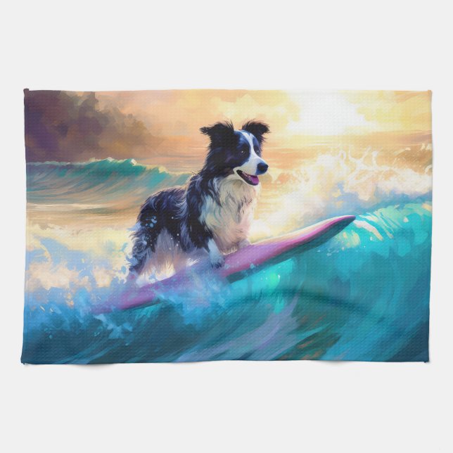 Gräns Collie Beach Surfing Painting Kökshandduk (Horisontell)