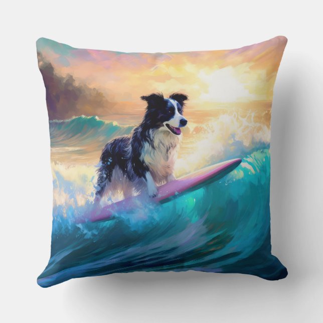 Gräns Collie Beach Surfing Painting Kudde (Baksida)
