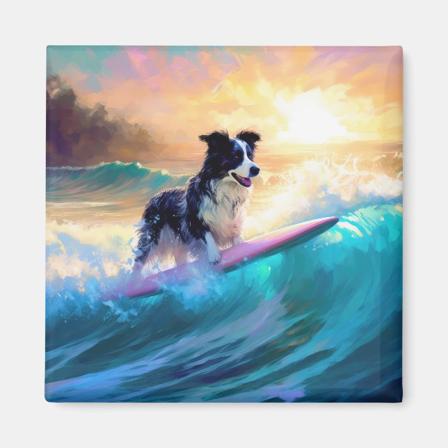 Gräns Collie Beach Surfing Painting Magnet (Framsidan)