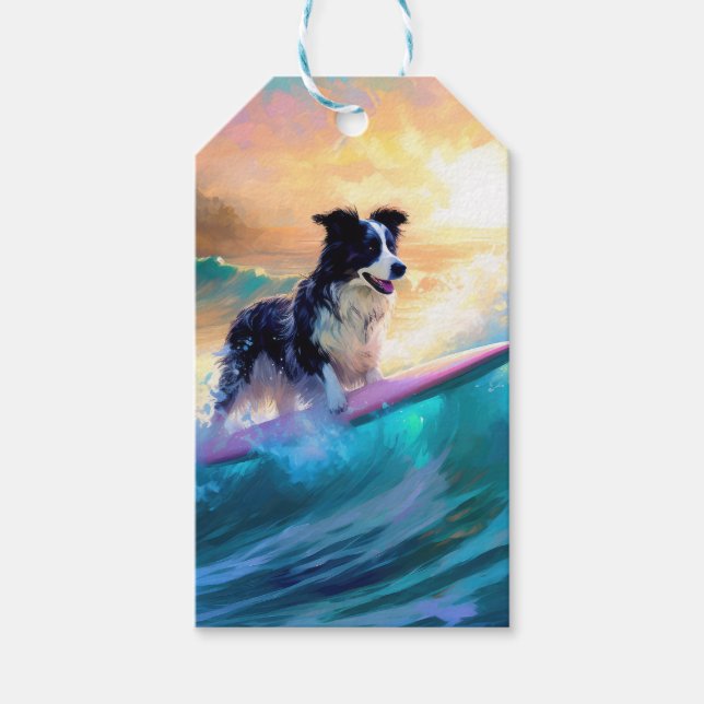Gräns Collie Beach Surfing Painting Presentetikett (Framsidan)