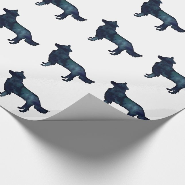 Gräns Collie Black Watercolor Silhouette Presentpapper (Hörn)
