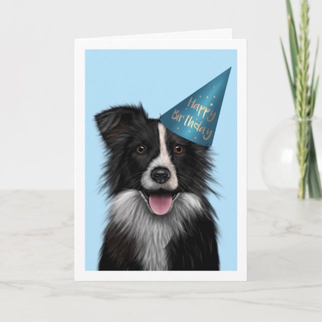 Gräns Collie Blue Birthday Greeting Card Kort (Framsida)