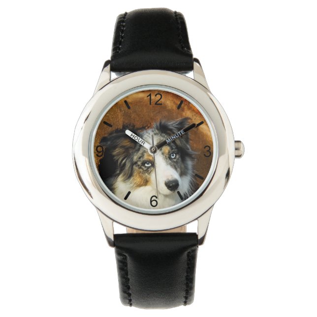 Gräns Collie Blue Merle Hund Head Pet - Uppringnin Armbandsur (Framsida)