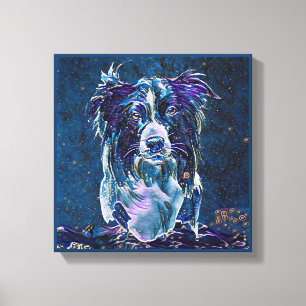 Gräns Collie Blue Starry Nattmålning Stil Canvastryck