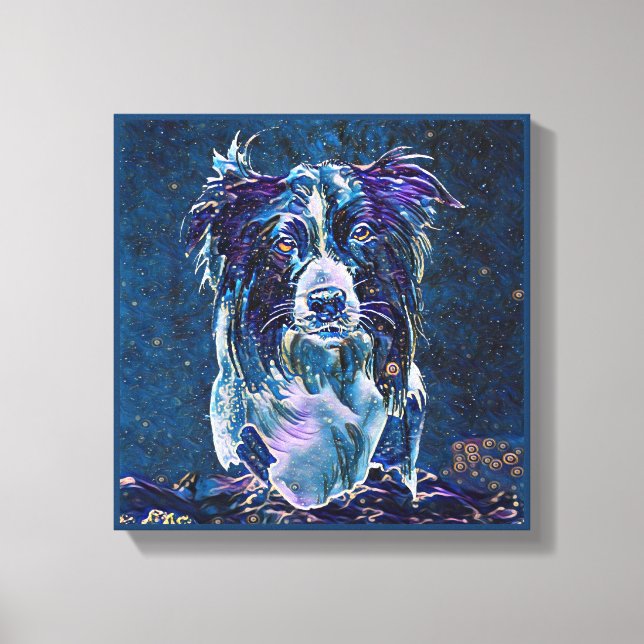 Gräns Collie Blue Starry Nattmålning Stil Canvastryck (Framsida)