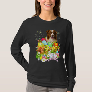 Gräns Collie Bunny Hund med Påskägg Basket Co T Shirt