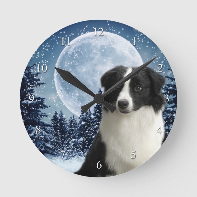 Gräns Collie Clock Rund Klocka (Framsida)