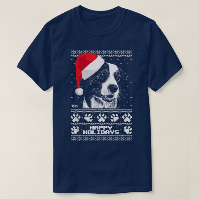 Gräns Collie Cute Glad helg jul T Shirt (Design framsida)