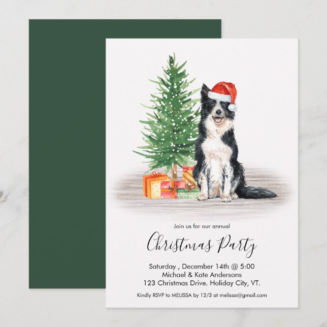 Gräns Collie Cute Hund älskare jul Party Inbjudningar (Fram/baksida)