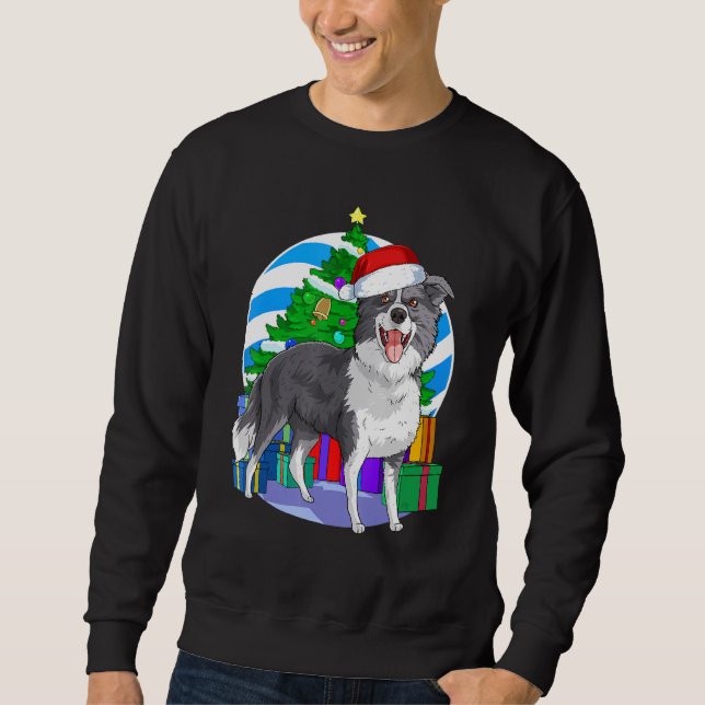 Gräns Collie Cute Hund Santa Julgran Decor Lång Ärmad Tröja (Framsida)