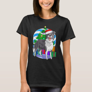 Gräns Collie Cute Hund Santa Julgran Decor T Shirt
