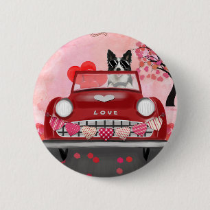Gräns Collie Driving Car with Hearts Valentine's Knapp