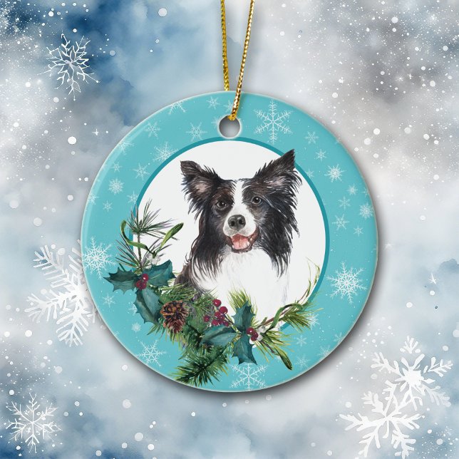 Gräns Collie Evergreen Blue Snowflake Julgransprydnad Keramik (Skapare uppladdad)