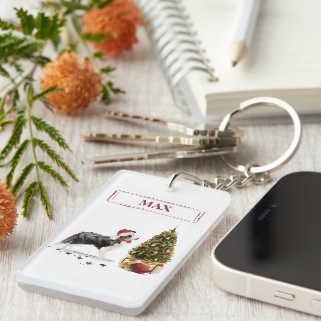 Gräns Collie Funny jul Hund med Träd (Högra Framsidan)