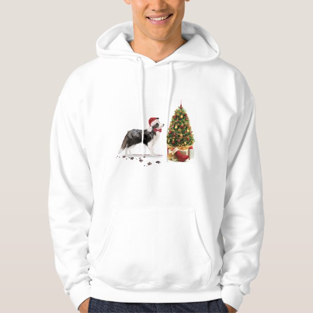 Gräns Collie Funny jul Hund med Träd Hoodie (Framsida)
