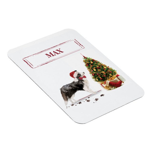 Gräns Collie Funny jul Hund med Träd Magnet (Högersidan)