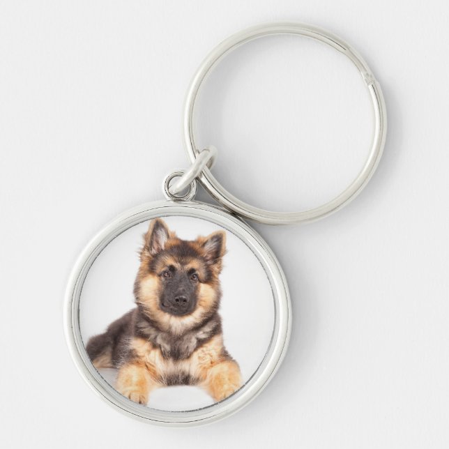 Gräns Collie German Shepherd Mix Rund Silverfärgad Nyckelring (Framsidan)